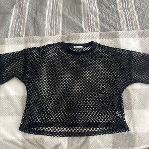 Black Mesh Crop Top Perfect for Raves and Music Festivals size Large